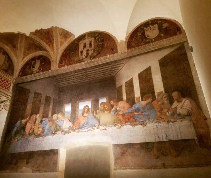 Fragmento central de La Última Cena con Jesús y los apóstoles